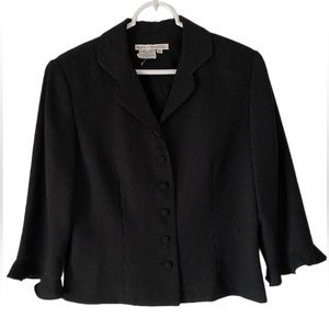 Maggy London Vintage Black 3/4 Sleeve Blazer Jacket with White Pin Dot Pattern